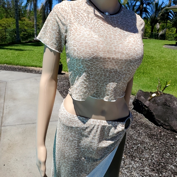 Nwt Printed Mesh Cover-Up Set KENDALL + KYLIE, sz Lg, nude leopard print - Picture 5 of 17